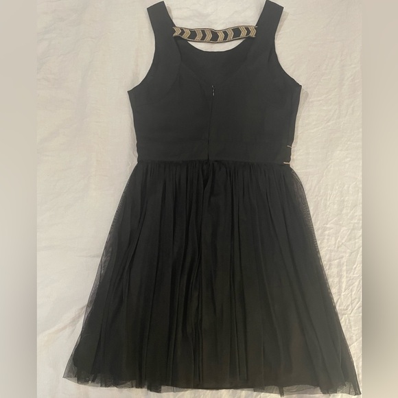 Marineblu Black and Gold Mini Cocktail Dress with Tulle Overlay sz M - Picture 2 of 6
